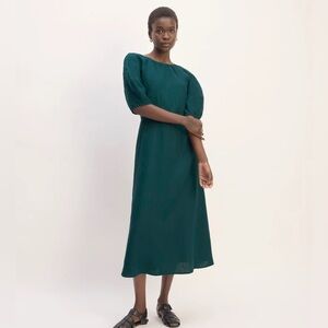Everlane THE LINEN SHORT-SLEEVE SCOOP MIDI DRESS Size 8